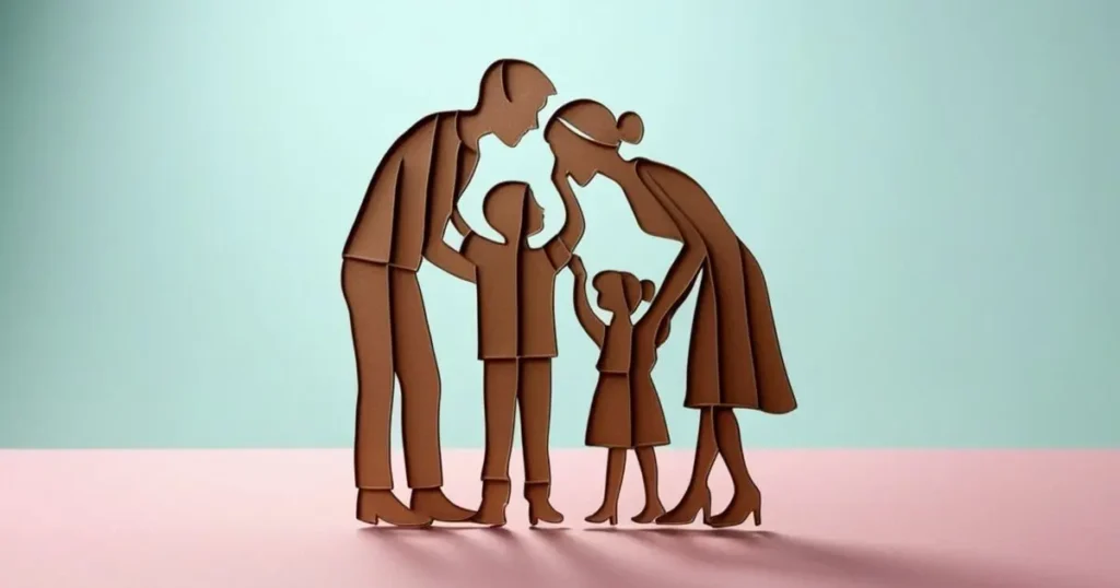 Paper cutout of a family
