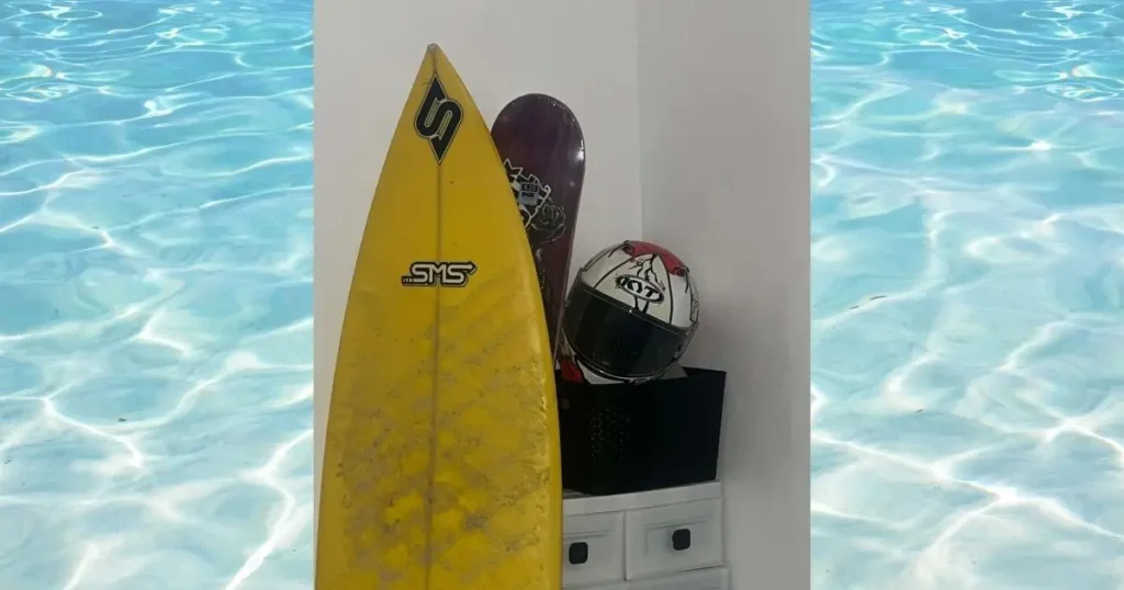 surfboard and helmet